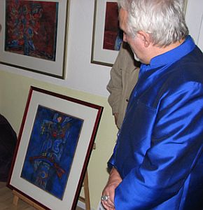 Kunst voor QAS - Peter Prins en pastelschilderij "De Sjamaan". Peter schenkt de opbrengst van dit werk aan QAS.