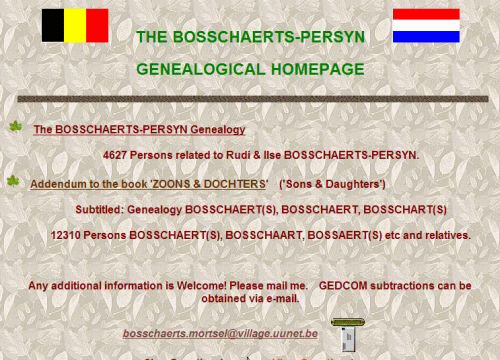 1994 1st website of Bosschaerts Persyn Genealogical Research - very basic in HTML with already 16.000 persons