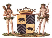 Gemeentewapen van Vorselaar. Het gevierendeeld schild van de familie van de Werve werd bij Koninklijk Besluit van 24 maart 1841 aan Vorselaar toegekend als gemeentewapen.
