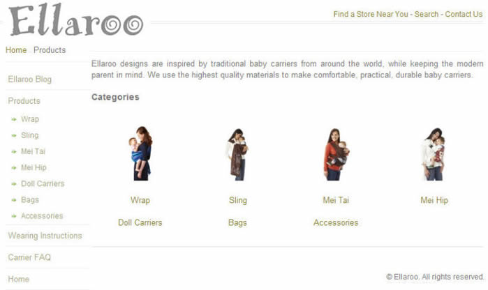 Ellaroo - screendump of products page